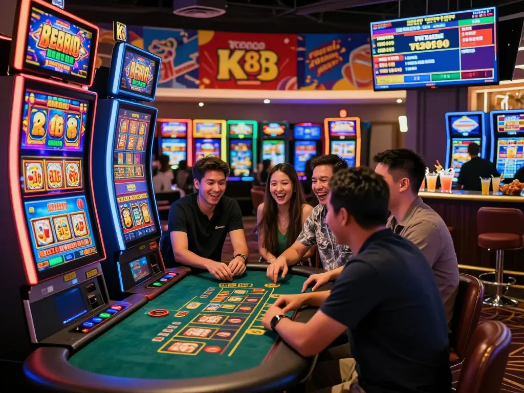 K88 online casino gaming experience with vibrant slot machines and live dealer tables.