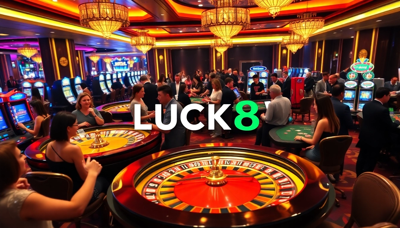 Players enjoying a thrilling moment at LUCK8, engaging with roulette tables and slot machines.