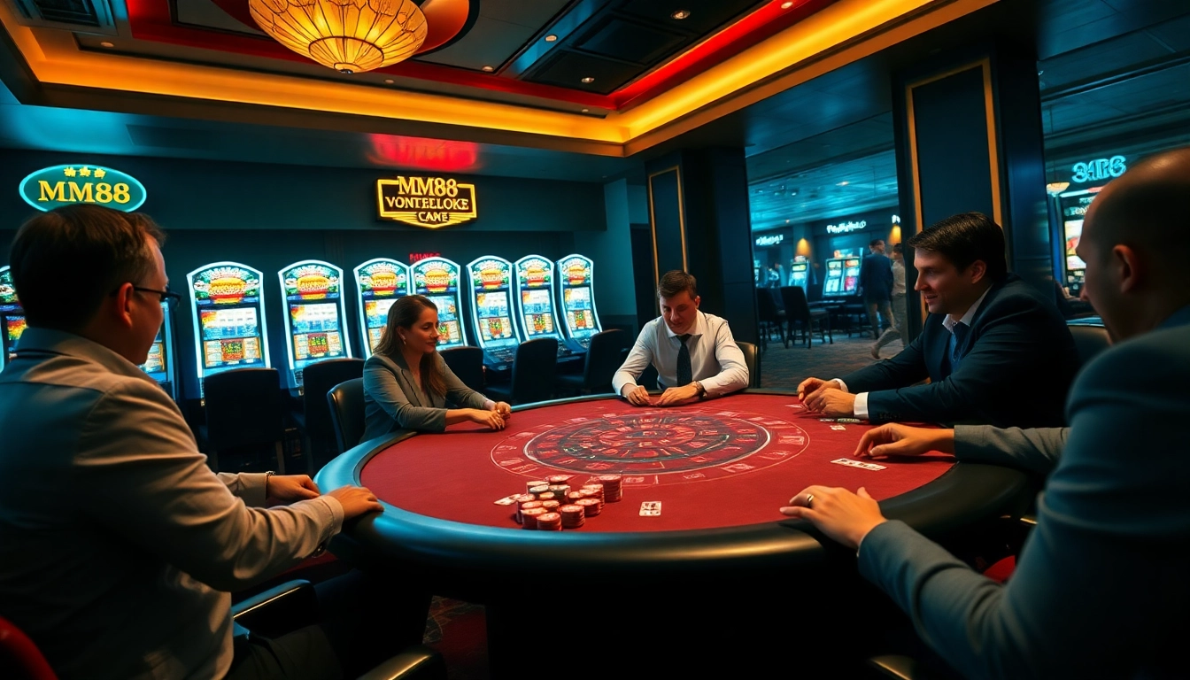 MM88 offers an exciting poker game with players engaged and chips in action.