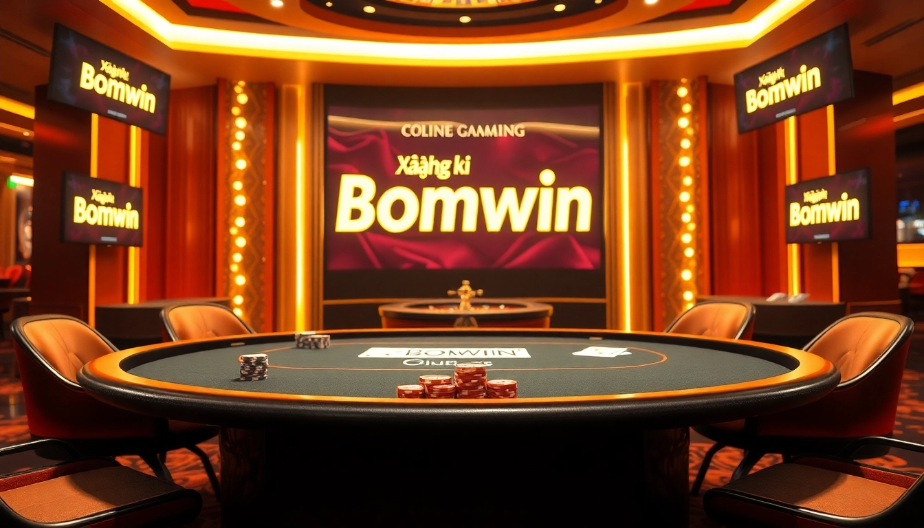 Experience the thrill of Đăng ký Bomwin with vibrant gambling scenes featuring poker tables and roulette wheels.