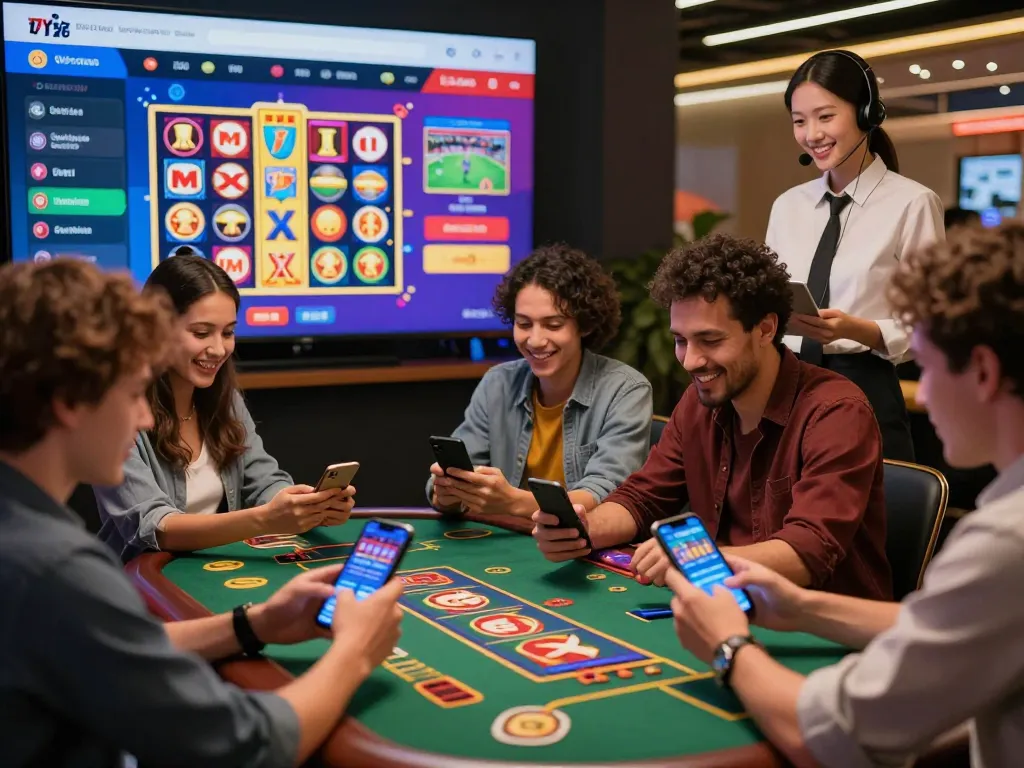 Exciting QE8 online betting scene with diverse players engaged in interactive gaming activities in an urban setting.