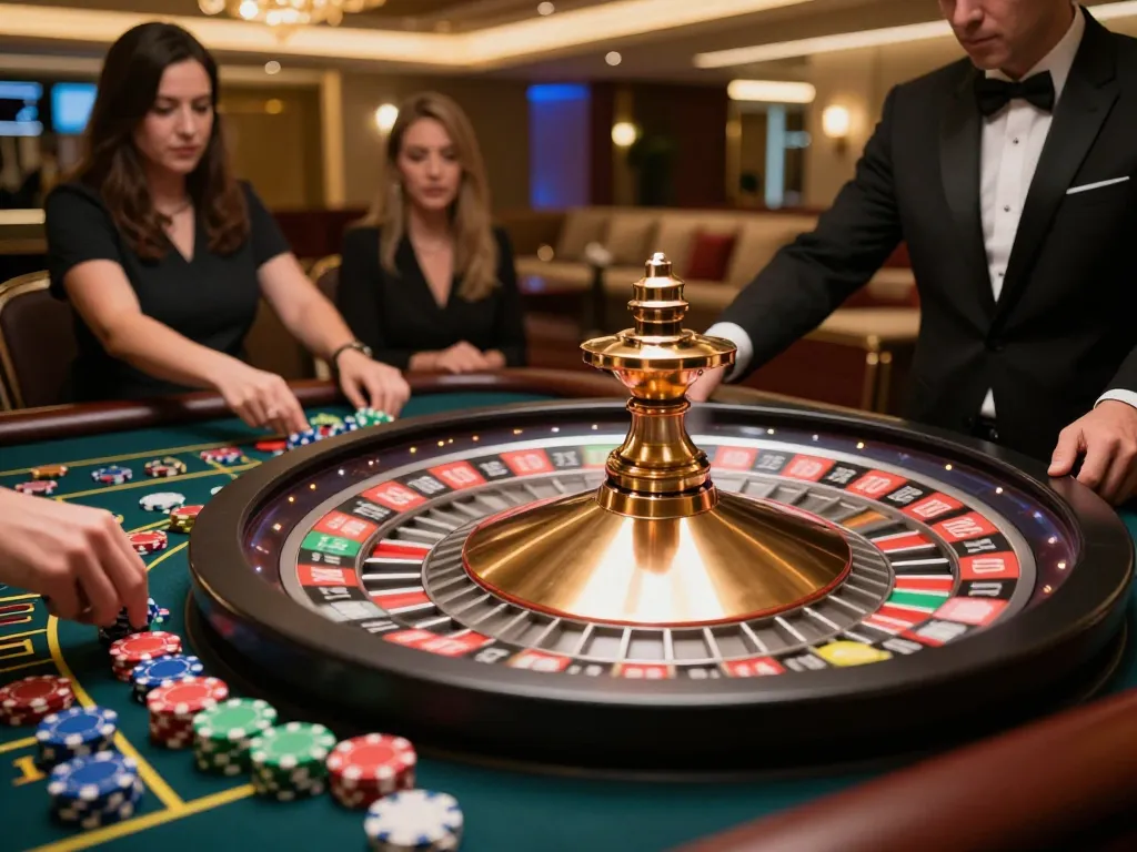 Players engaging in an intense roulette game at a luxury casino table showcasing C168 excitement