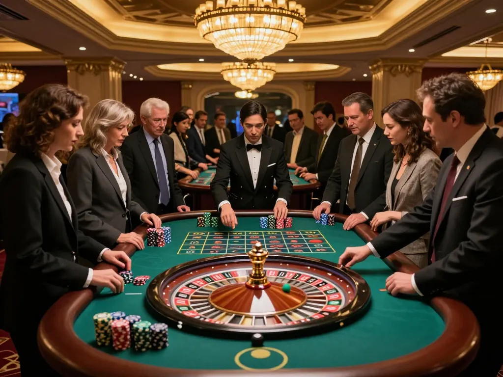 Players engaging in high-stakes betting at a roulette table featuring MM88 with vibrant chips and a professional dealer.