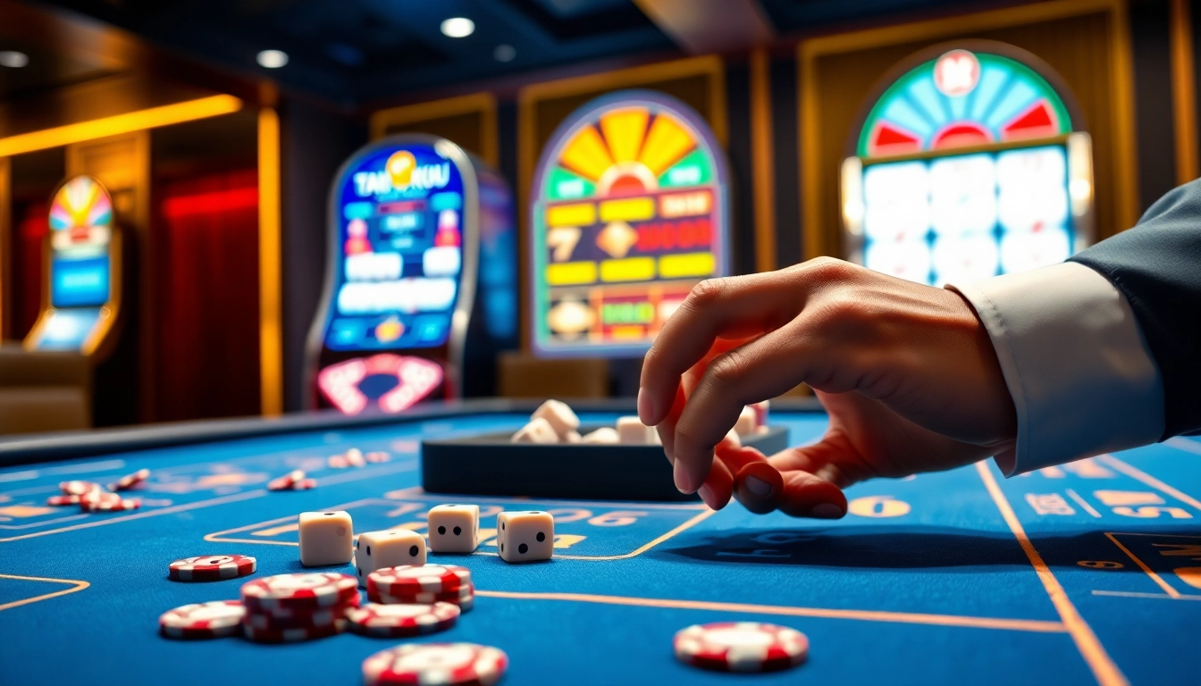 Tài xỉu MD5 table with bright displays and accessories, showcasing an exciting betting environment.