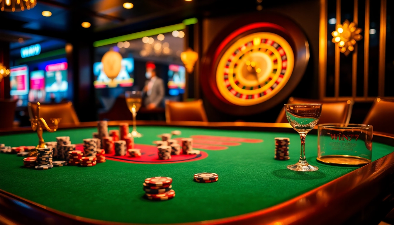 Experience the thrill of winning at win79 with an elegant casino poker table and chips.