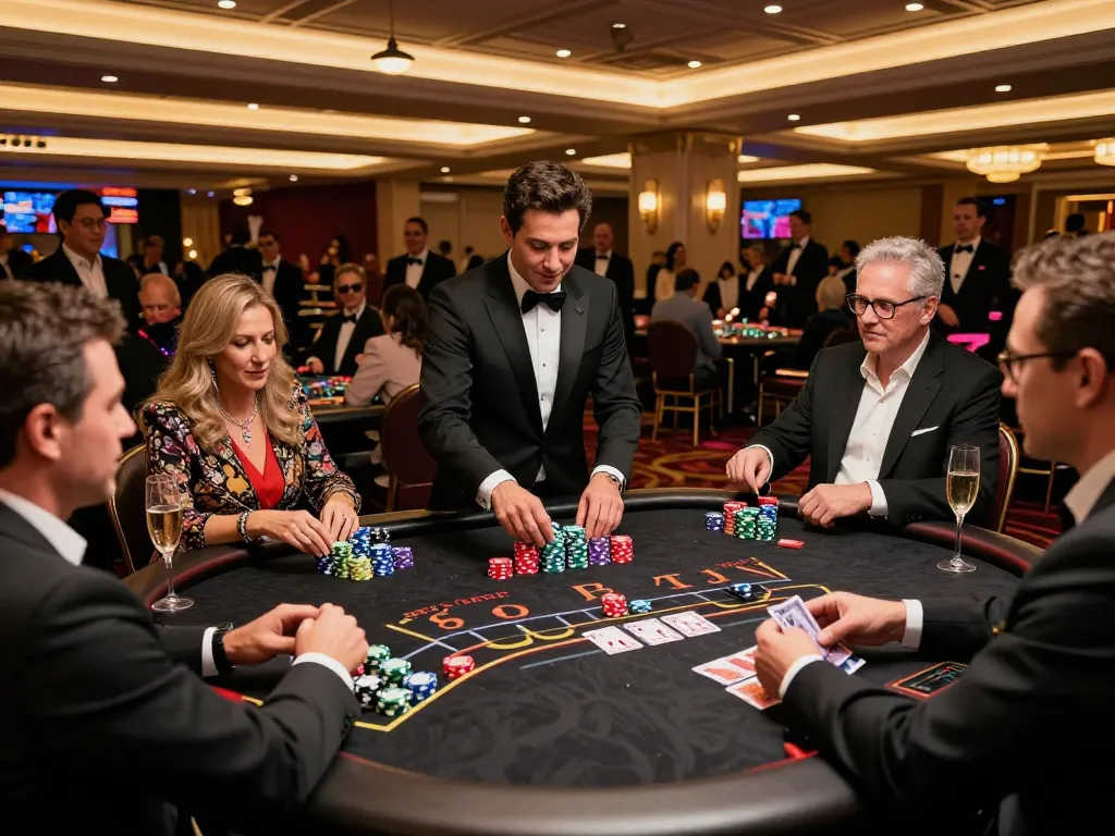 Join in the thrilling sun win blackjack game at a luxury casino table filled with excitement.