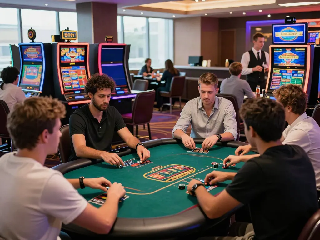 Players enjoying games at a vibrant non Gamstop casino setting with modern decor.