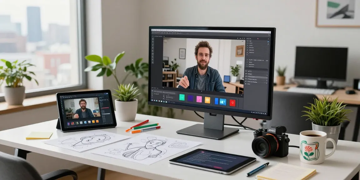 Analyzing video to prompt conversion in a creative workspace with digital tools and artistic elements.