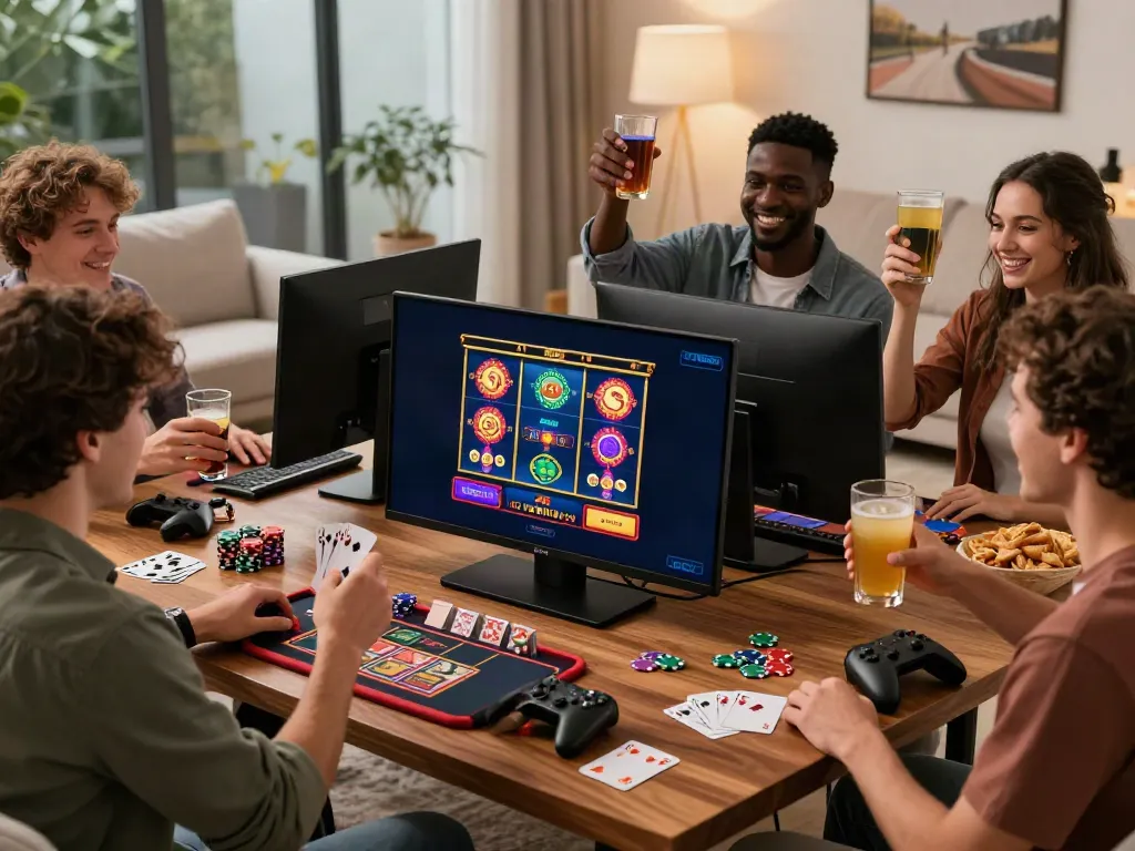Friends enjoying a lively non gamstop casino gaming session together at home.