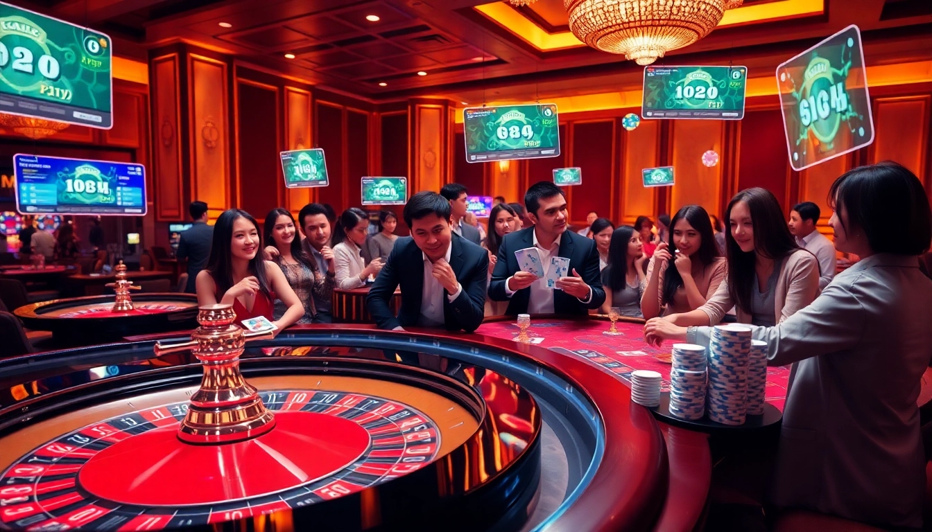 Experience the excitement of viva bong88 in a luxurious online casino setting filled with vibrant gambling elements.