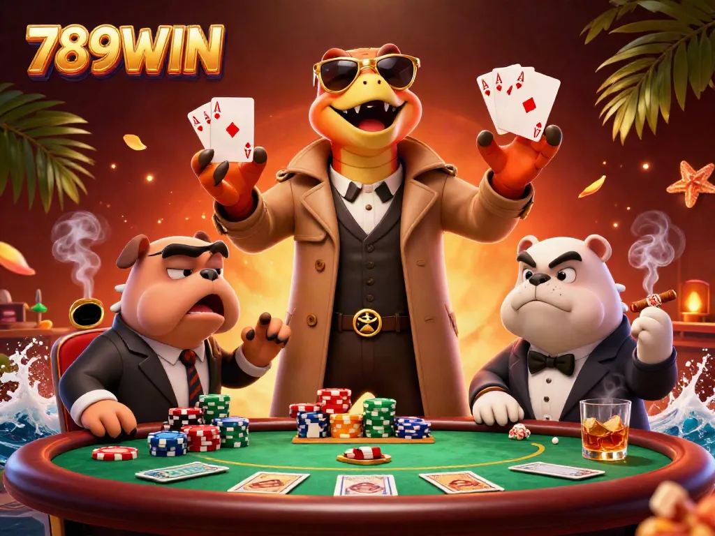 Experience the excitement of 789WIN with cartoon raptors and casino elements in a dynamic VIP scene.