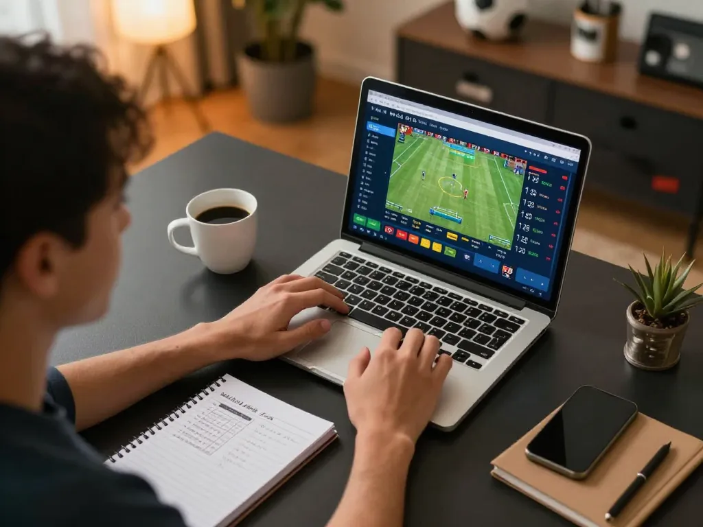 Placing strategic bets on kèo nhà cái in a lively online sports betting atmosphere.