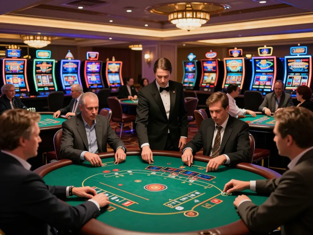 Players engaged in gaming fun at lc88 casino with colorful slot machines and live tables.