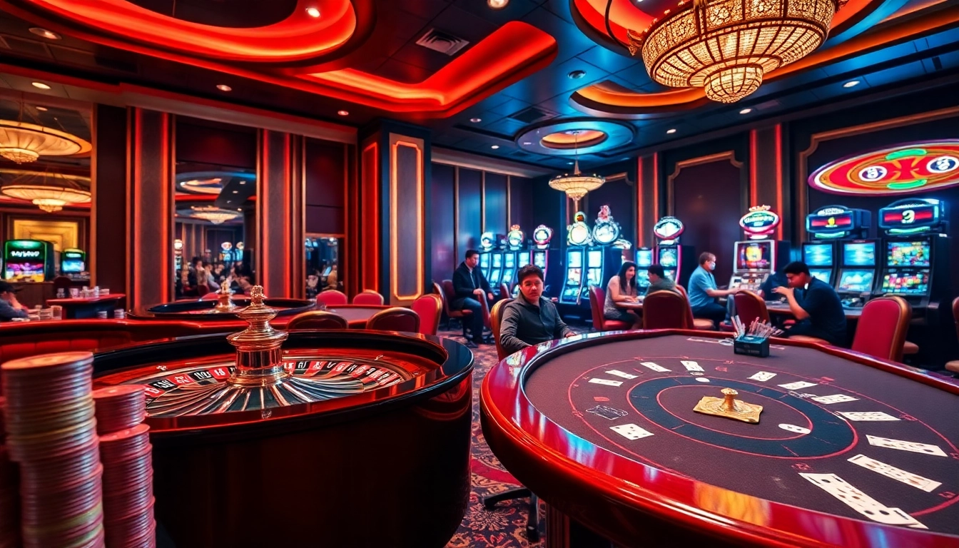 Experience the thrill of gambling at WIN678 with poker chips and a roulette wheel in a luxurious casino setting.