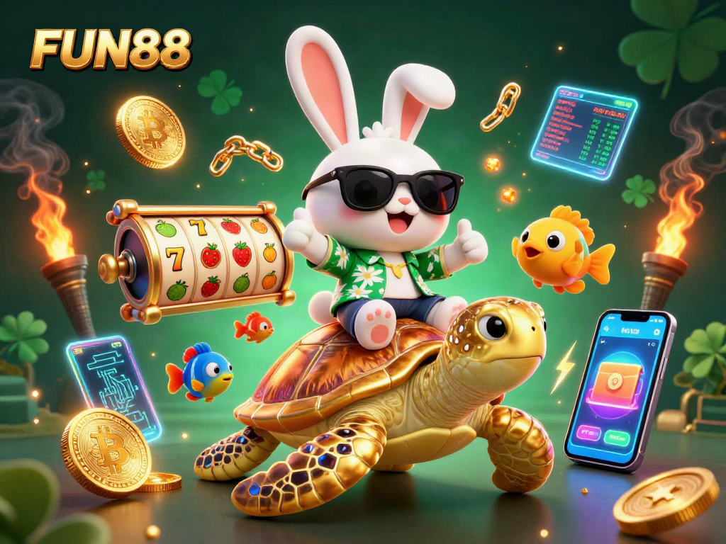 Spin and win with FUN88's exciting slots art featuring a lucky rabbit!