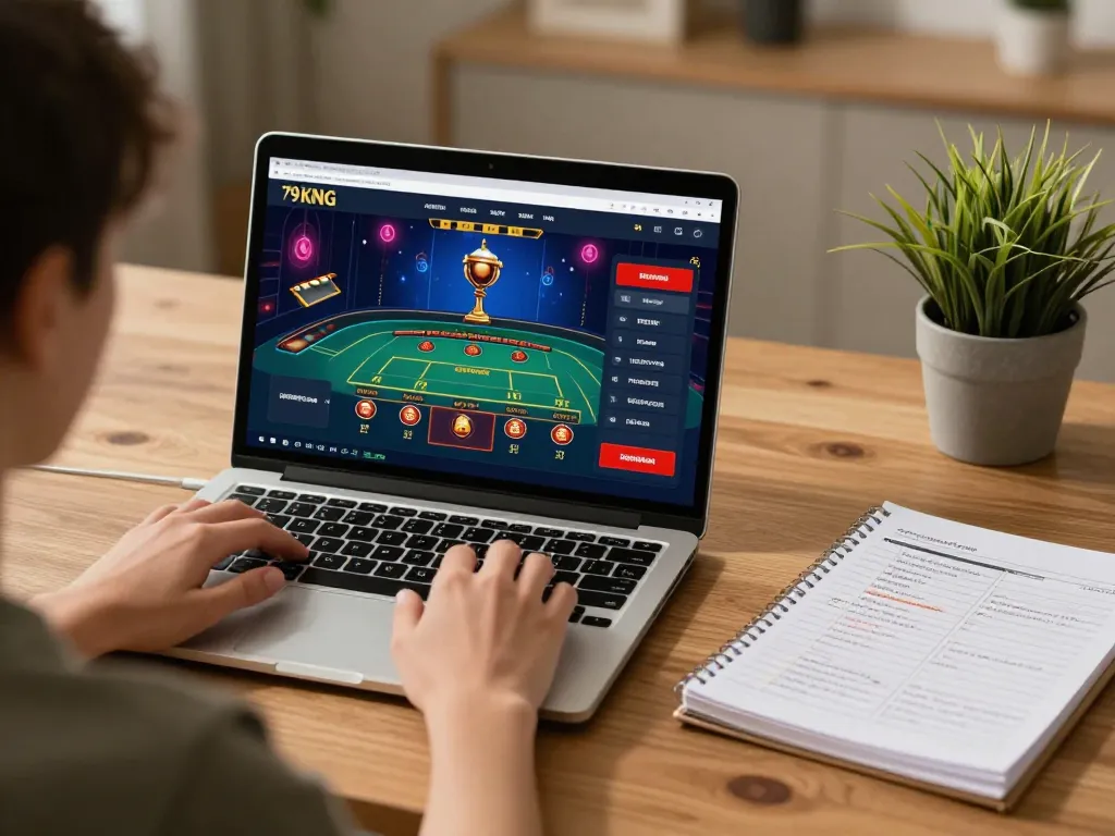 Player engaging with live casino at home, experiencing 79KING gaming platform