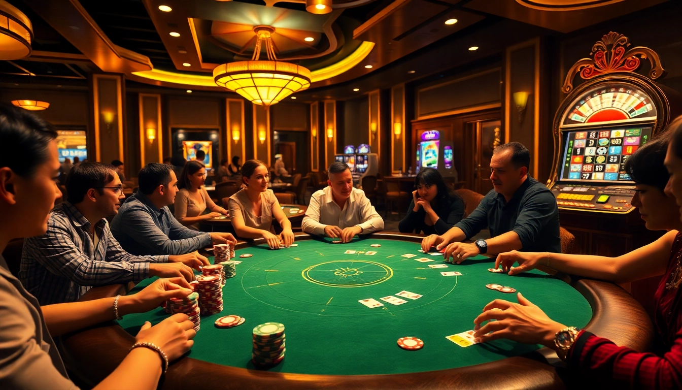Engage in thrilling gameplay at G28 with vibrant poker tables, chips, and roulette wheels.