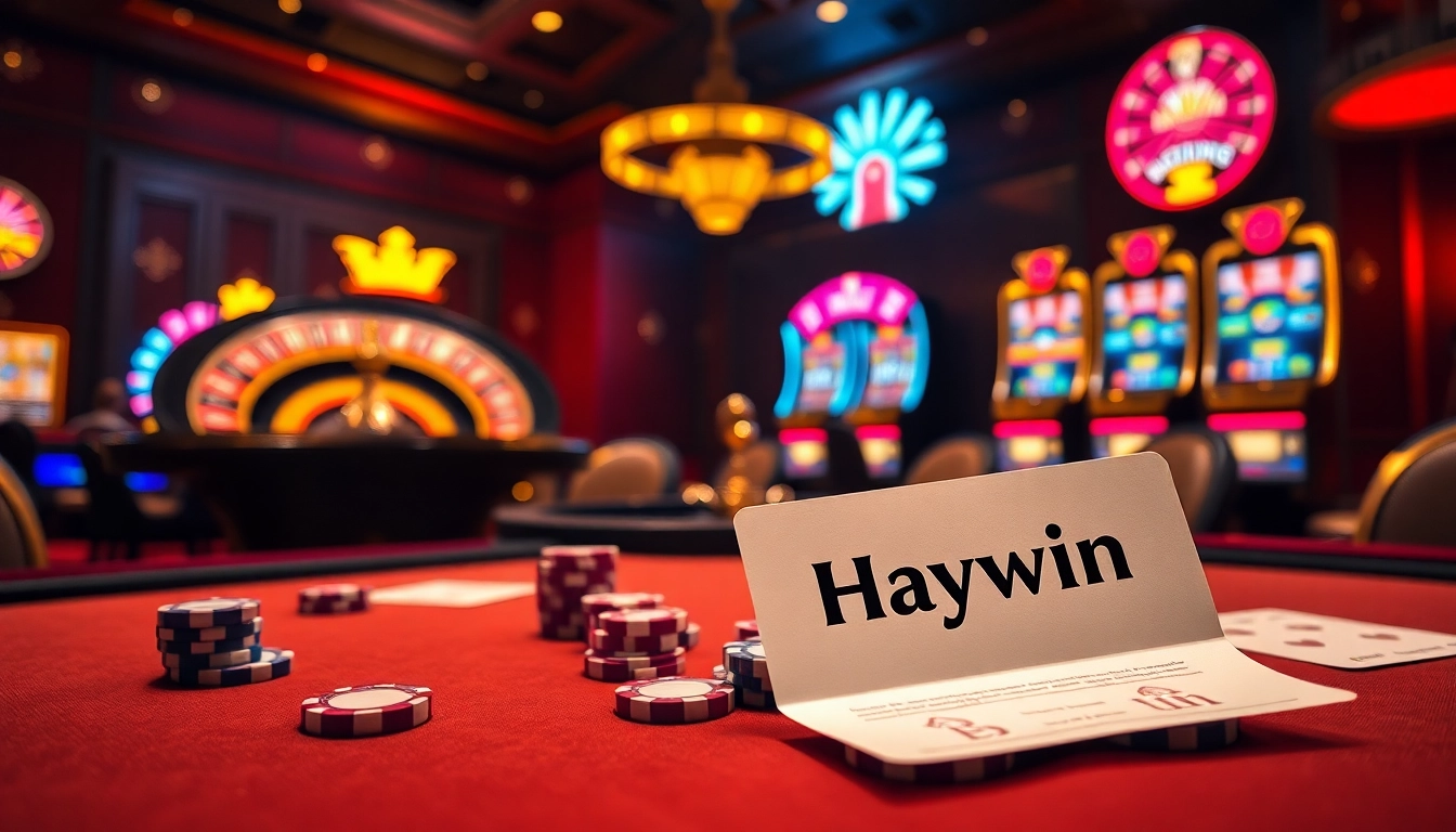 Experience the excitement of haywin at a luxurious casino table with vibrant poker chips and cards.