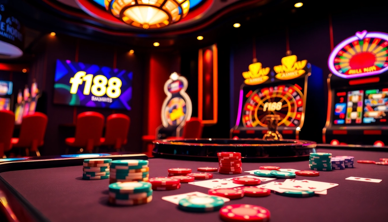 Action-packed f168 casino scene with vibrant poker chips and roulette wheel lighting up the atmosphere.