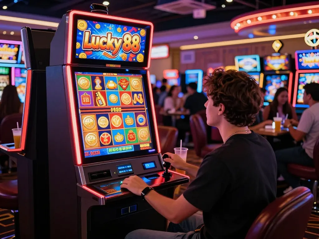 Exciting scene of a player at the Lucky 88 slot machine in a vibrant casino environment, highlighting the thrilling gaming experience.