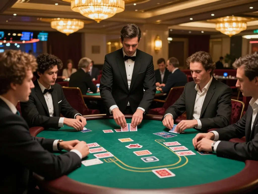 Players at S666 blackjack table strategizing their next moves in a vibrant casino atmosphere.