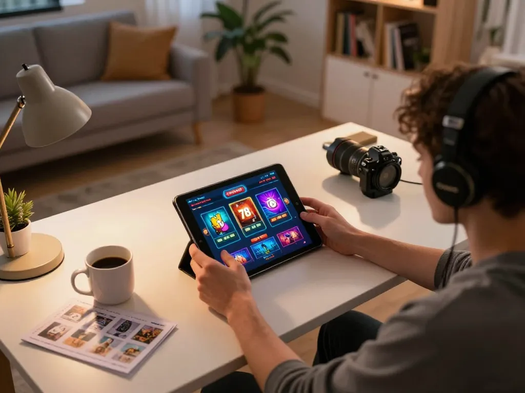 Engaging with the 78 win online casino app on a tablet, showcasing immersive gaming experience.