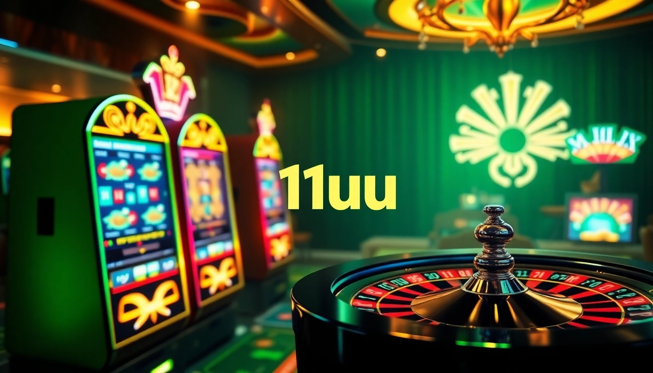 Engaging moment in 11uu online casino featuring vibrant slot machines and poker chips.