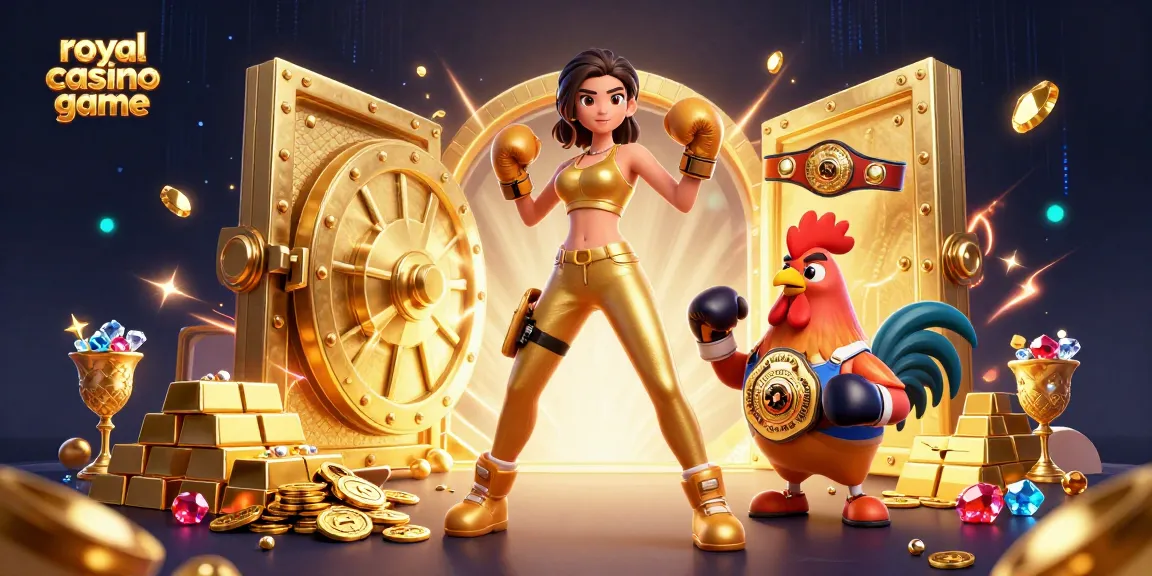 Immerse in the royal casino game with champions, treasures, and gems as vibrant jewels surround the dynamic scene.