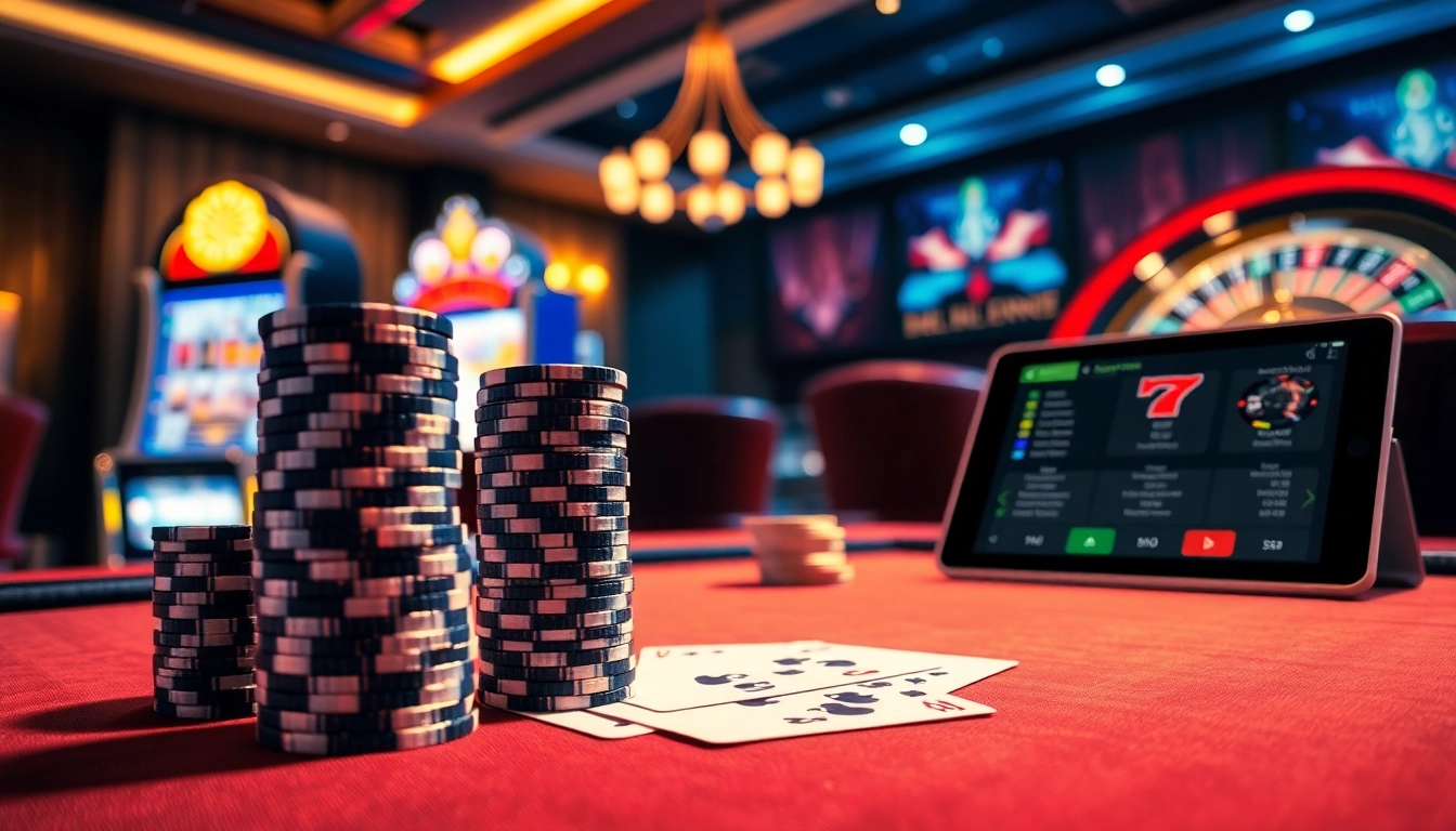 Engaging casino scene at https://lc88app.com/ showcasing poker action with chips and cards.
