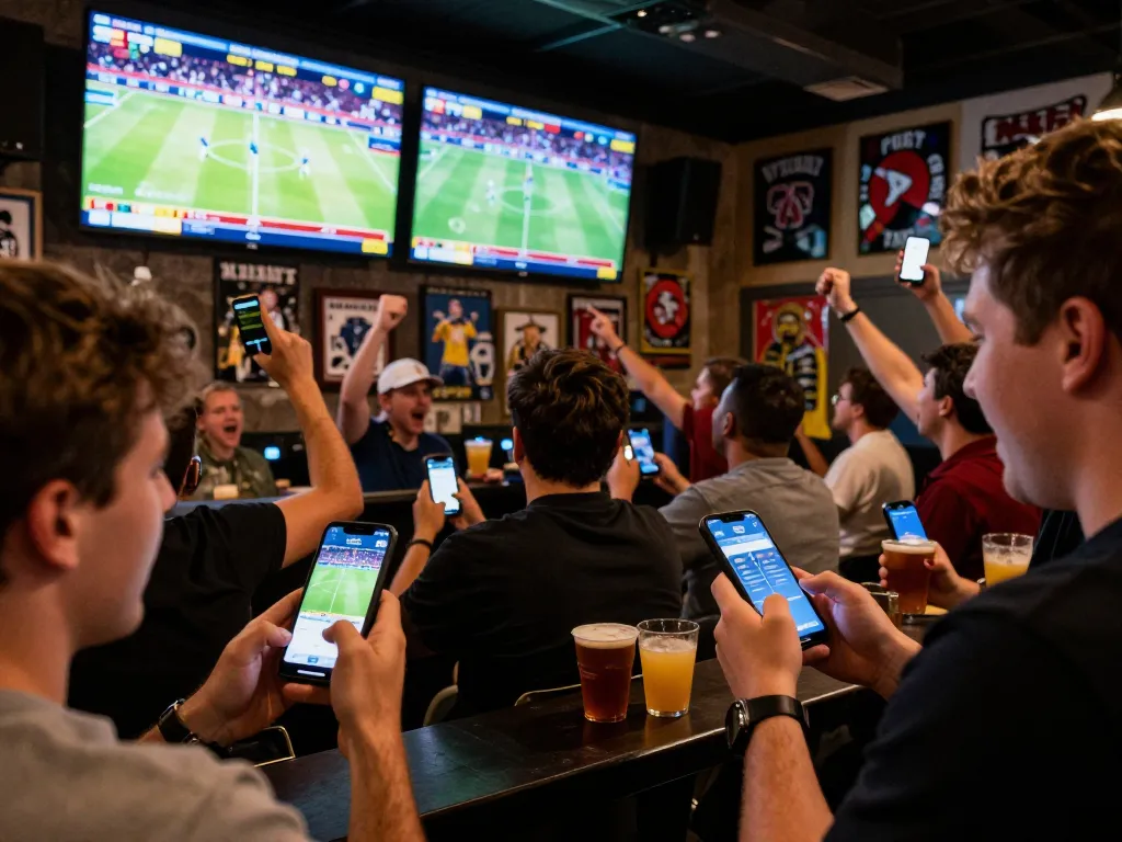 Exciting live sports betting atmosphere with Fun88 app being used by engaged fans.
