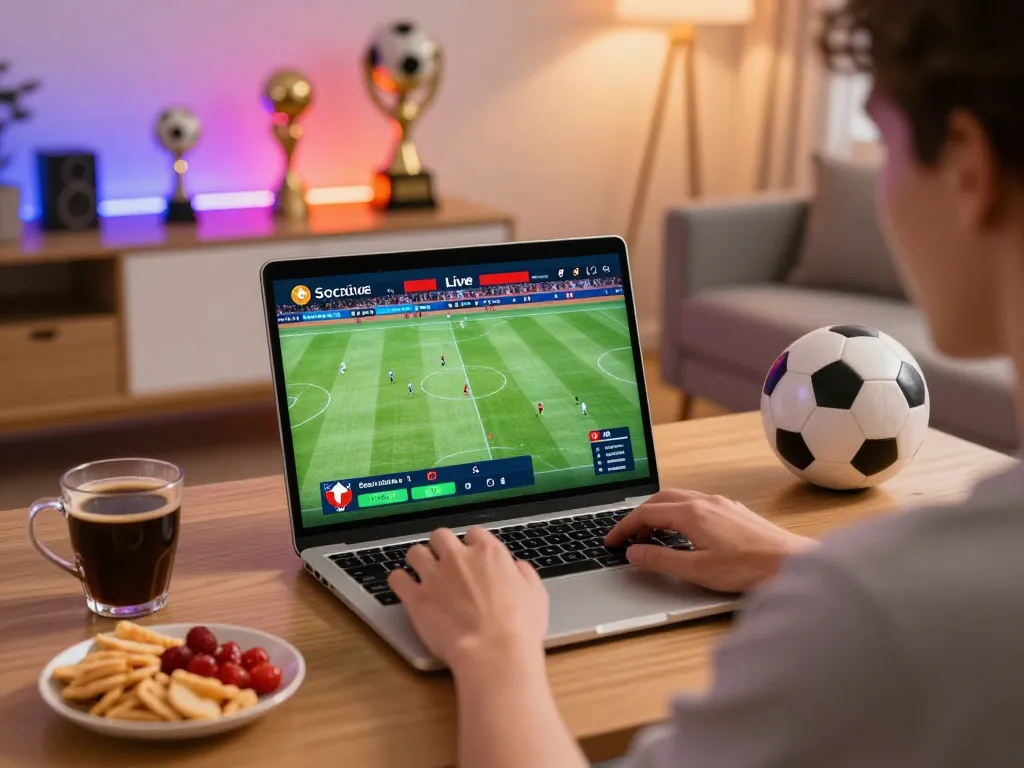 Socolive streaming live football on a laptop, capturing the excitement of sports betting at home.