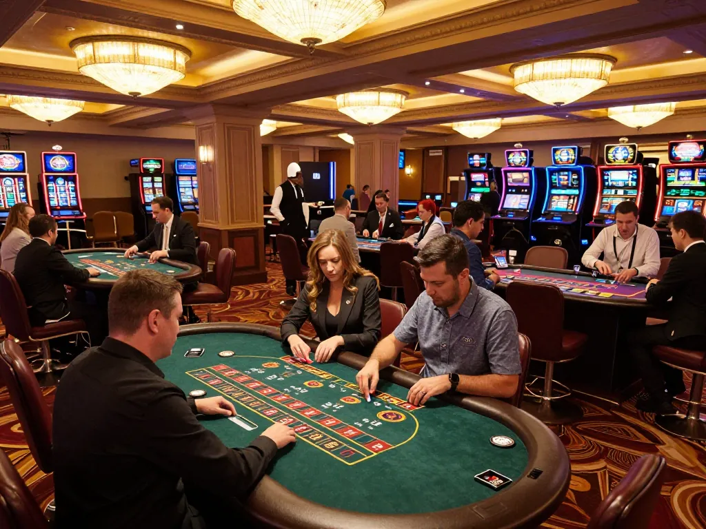 Players engaging in dynamic gameplay at 79kingt1 casino floor, enjoying various table games.