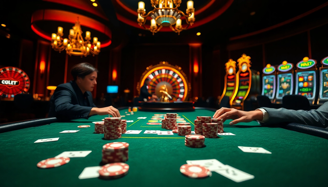A thrilling poker game unfolding at https://du88.sbs/ with chips, cards, and a roulette wheel.