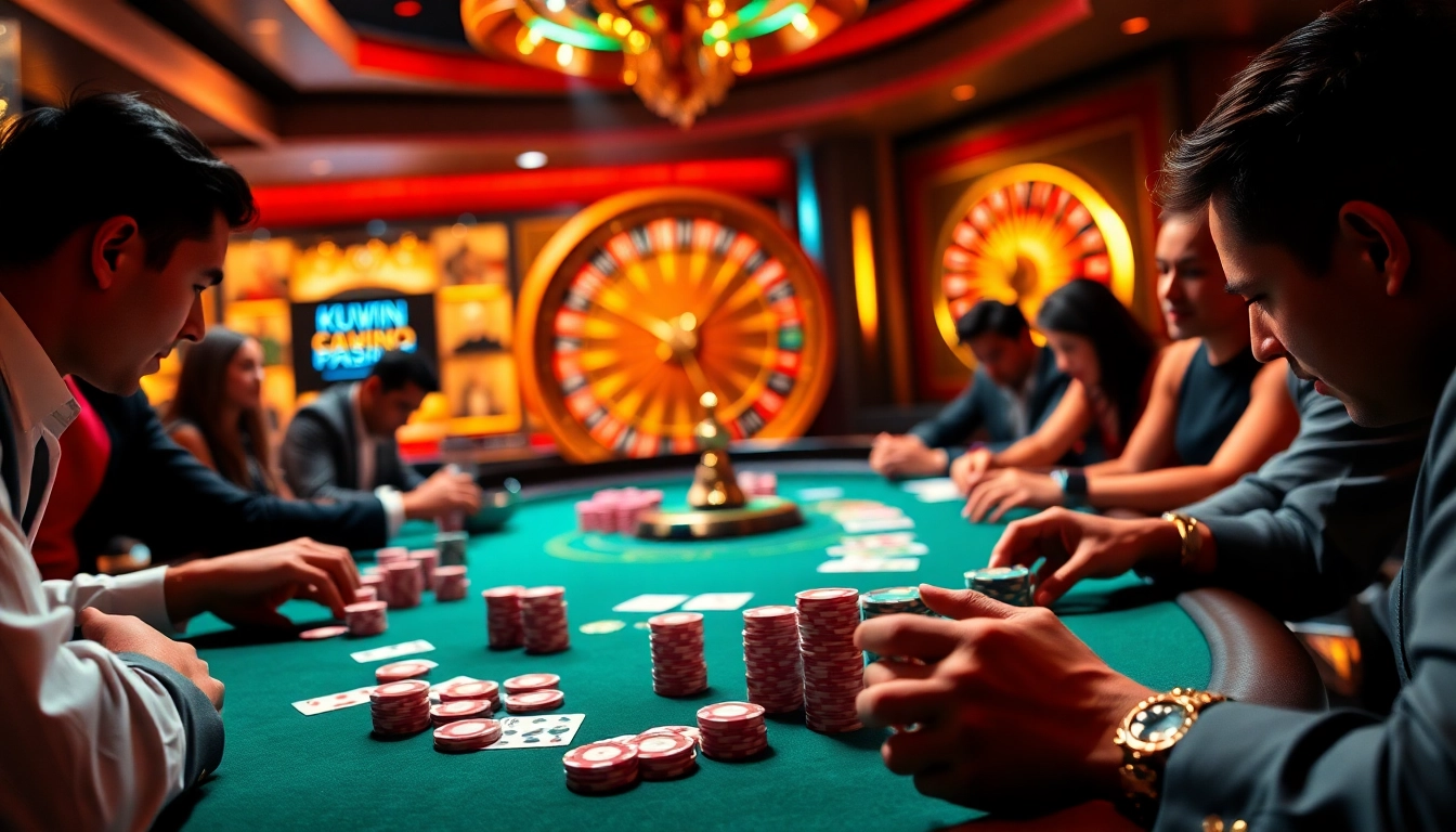 Experience the thrills of KUWIN with poker chips and a vibrant casino atmosphere.