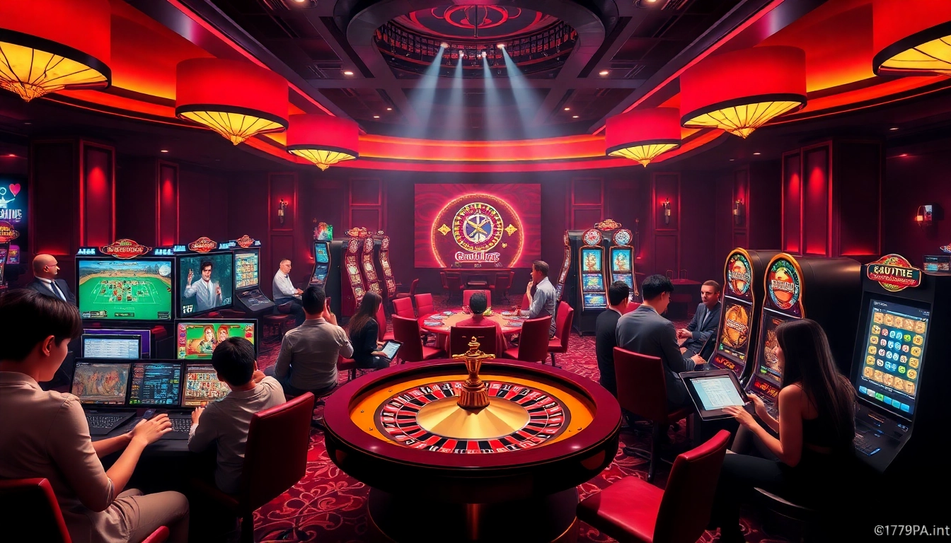 Cheerful players enjoying online gambling at https://789pa.in.net/ featuring vibrant casino tables.