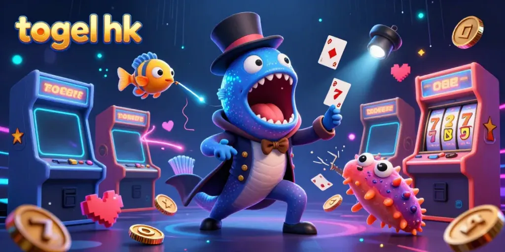 Experience the excitement of togel hk with a magical underwater casino scene featuring glowing characters and games.