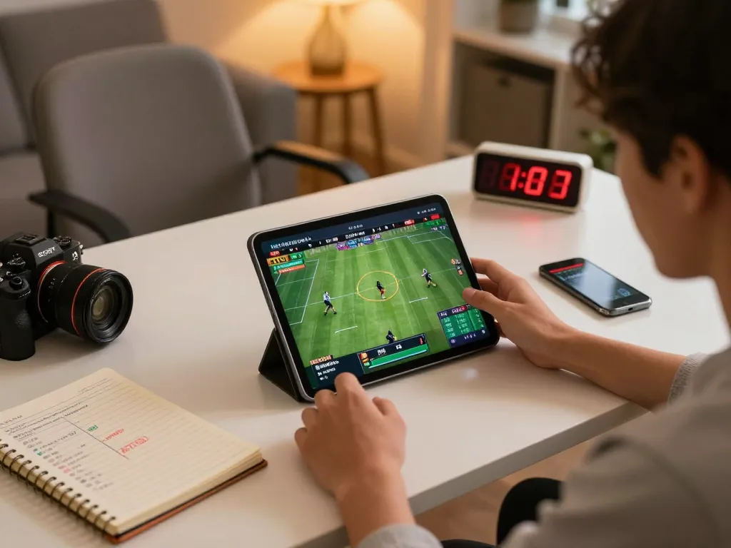 Engaging in live sports betting with fabet on a sleek tablet, showcasing a focus on strategy.