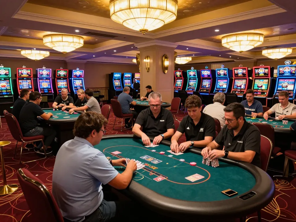 Players enjoy poker at sin88 casino, showcasing vibrant atmosphere and engaging gameplay.