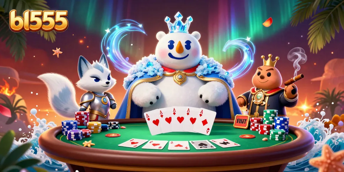 Experience thrilling gameplay with bl555 at a vibrant poker table featuring a cartoon ice king and snow fox.