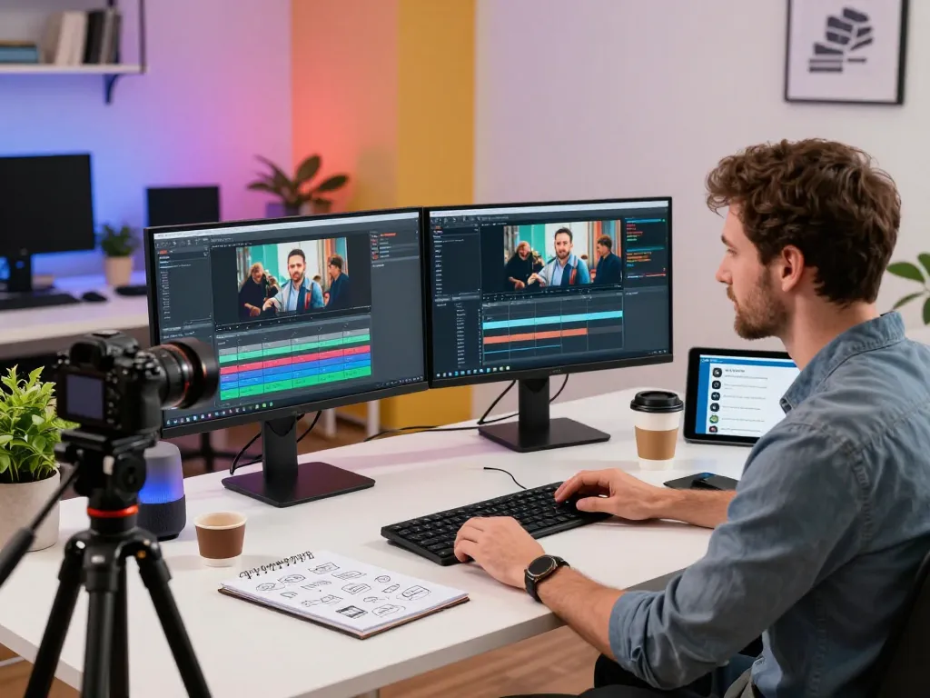 Using Seedance 2.0, a video creator explores innovative AI-generated video workflows in a modern office.