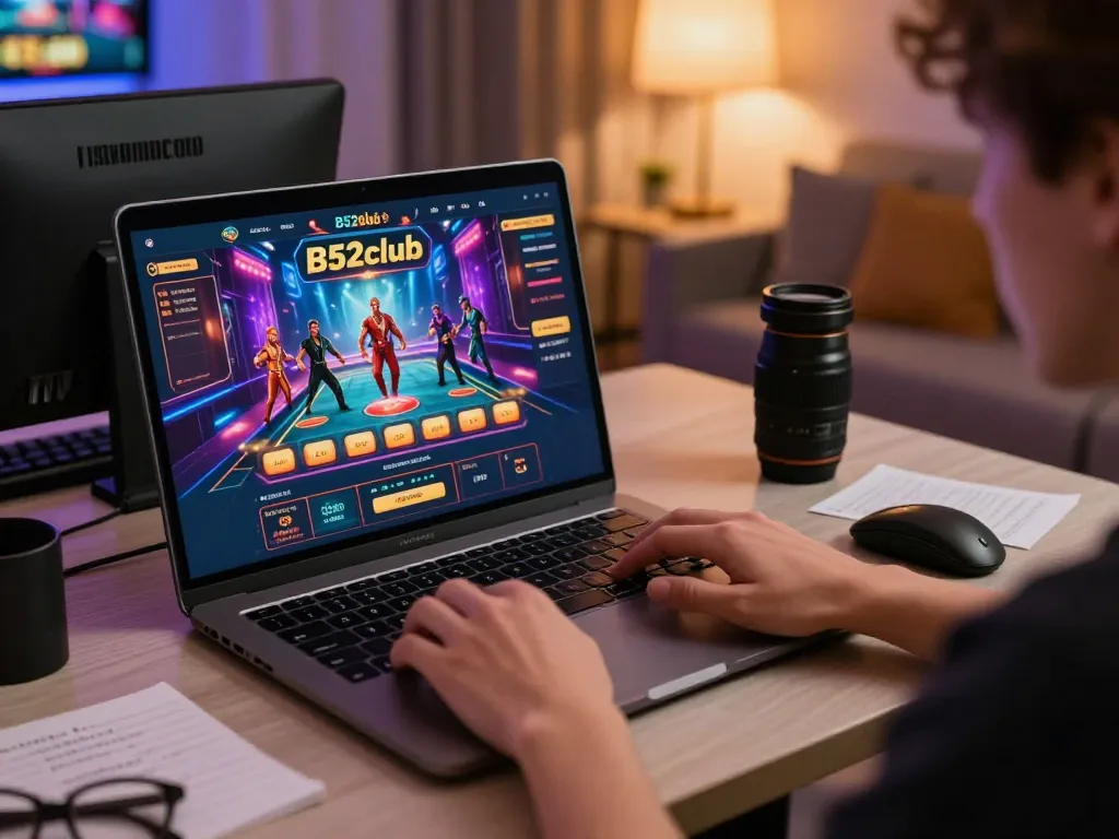 B52club online gaming action with player engaging in betting strategy at home.
