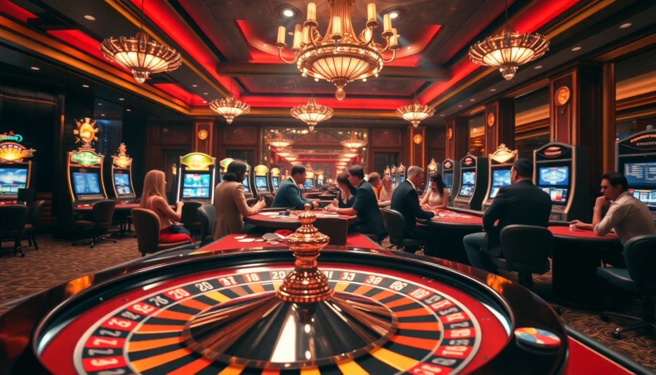 Experience the thrill of b52 gaming at a vibrant casino with roulette, chips, and excited players.