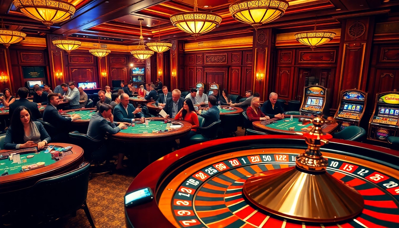 Exciting gambling scene at a luxurious casino showcasing Vaoluoitv's vibrant atmosphere.