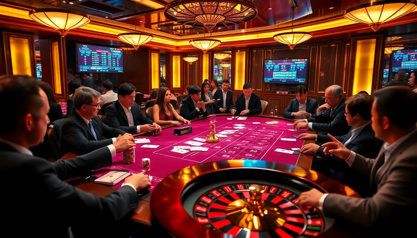 Kèo nhà cái 5 betting action at an elegant casino table with players and vibrant dice.