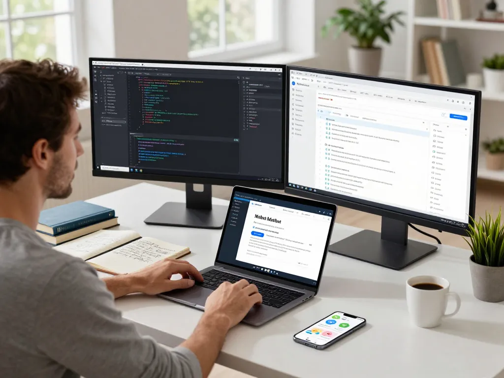 Moltbot interface on dual monitors in a modern developer workspace showcasing task automation and integration.