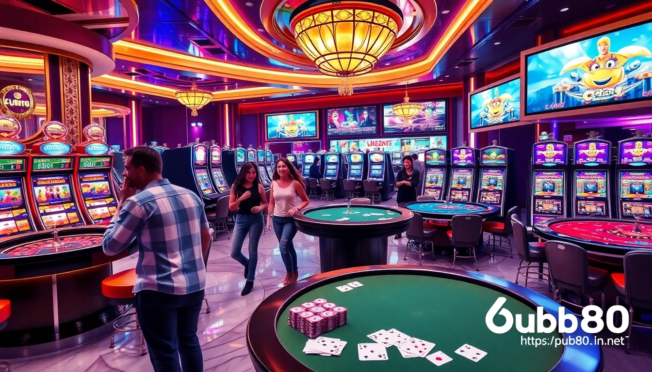 Excited players interacting with vibrant games at https://pub88.in.net/ casino, showcasing luxury gambling experience.