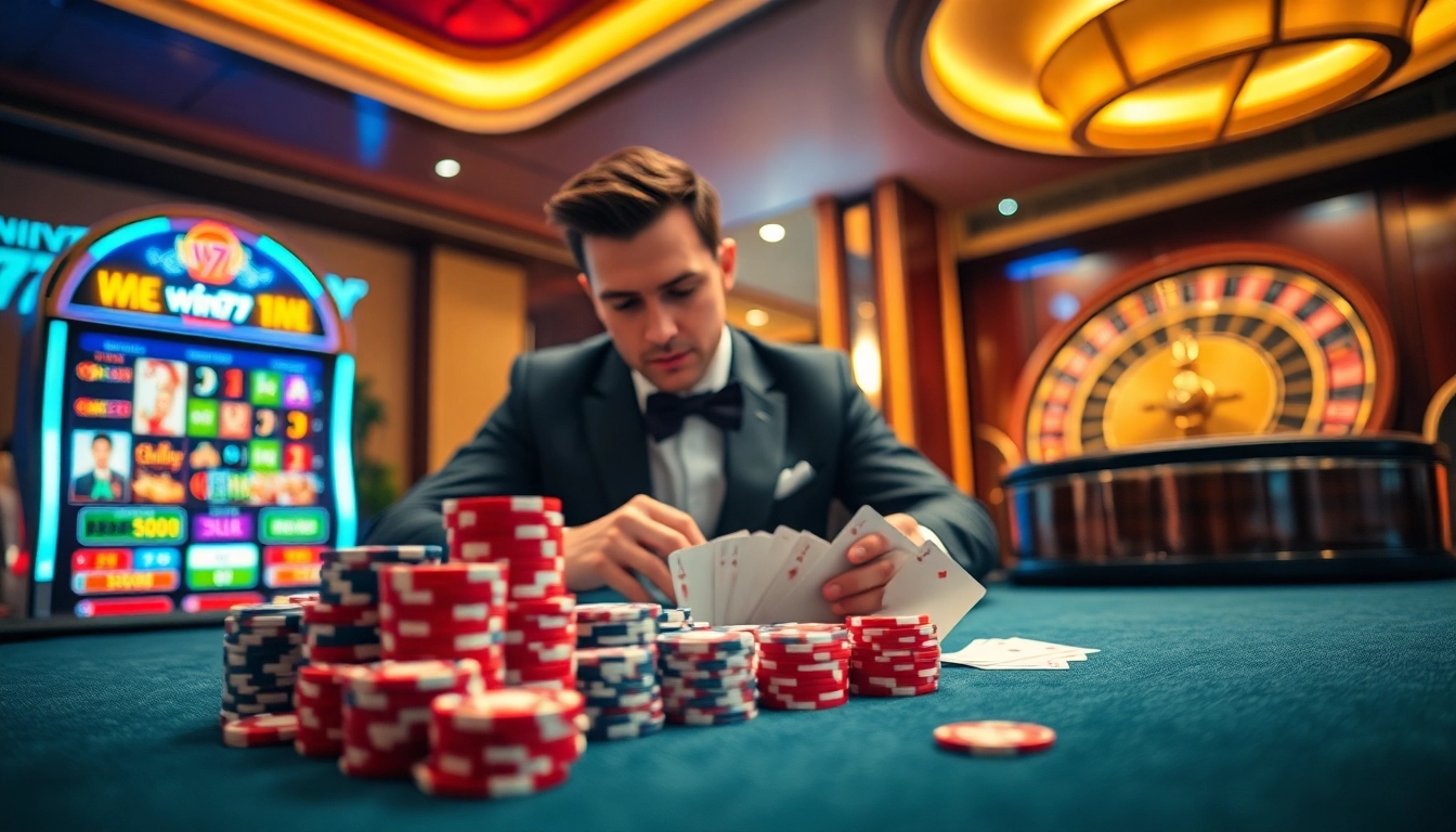 Win79 players enjoying an exciting gambling experience at a vibrant casino table.