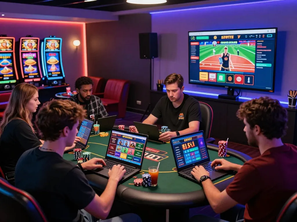 Engaging SC88 online gambling experience with players enjoying vibrant games and modern technology in a stylish lounge.
