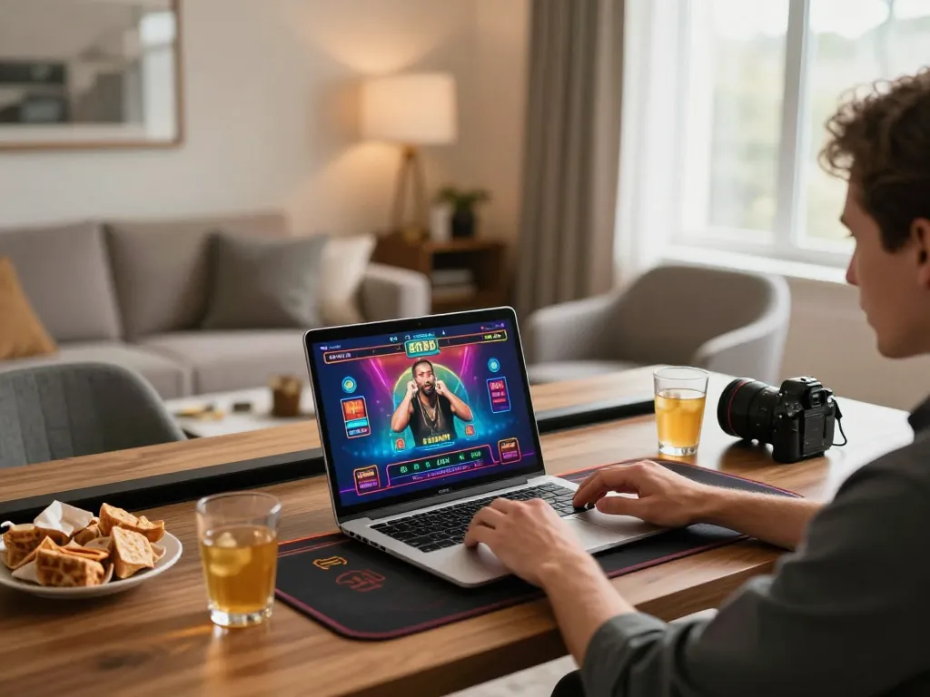Player enjoying a live dealer game on 88clb website in a cozy home setup.