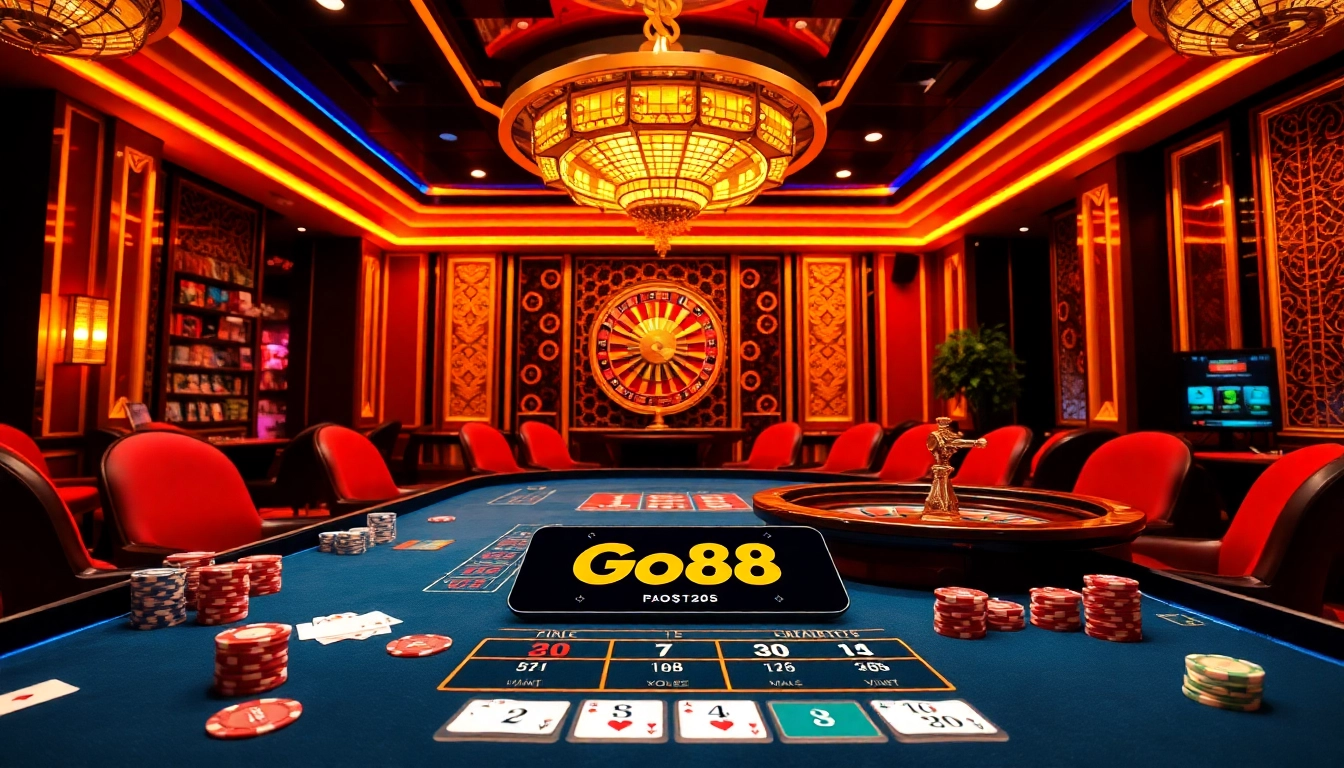 Players engaging with Go88's thrilling casino games at a vibrant gaming table.